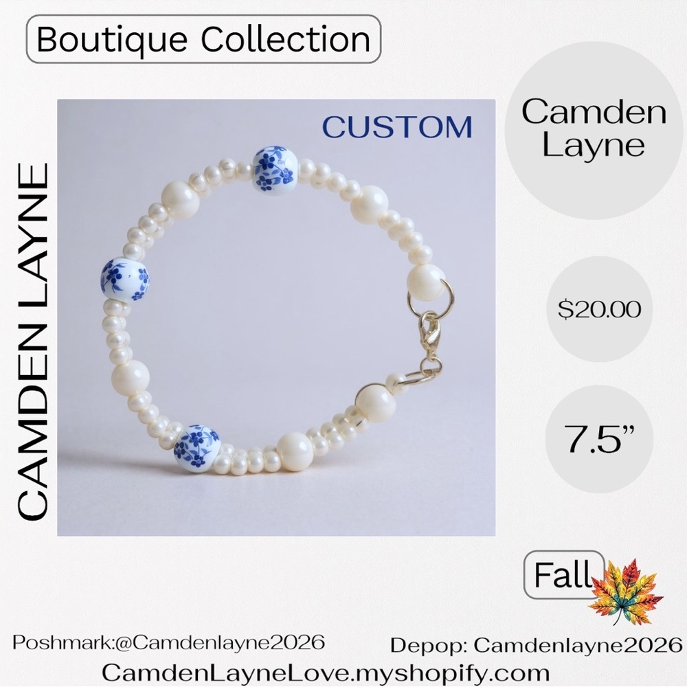 Camden Layne Ceramic Blue & White Chinese Beaded Bracelet